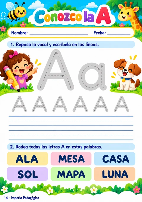 Atividade de reconhecimento e escrita de vogais